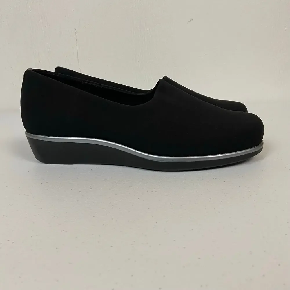 SAS Bliss Black Slip On Loafer Tripad Casual Comfort Wedge Shoes 9 WW $155